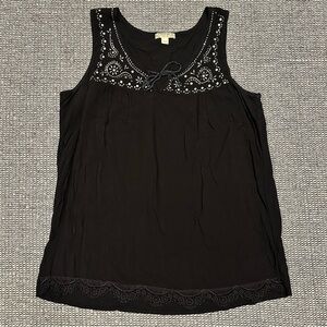 Embellished Black Sleeveless Blouse